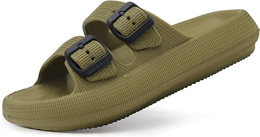 Double Buckle Adjustable Slides - Flat Sandals for Men